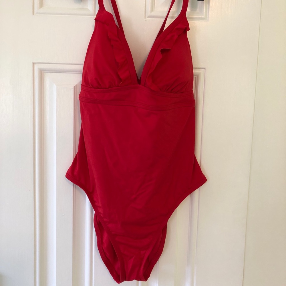 Red one piece swim suit size Med